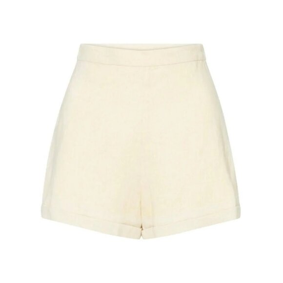$180 Posse Bernie High-Waisted Linen Shorts Cloud Cream 0 XS - Picture 1 of 9